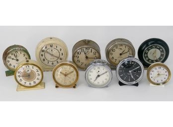 Vintage Lot Of 10 Alarm Clocks