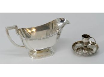 Silverplate Gravy Boat And Candle Holder