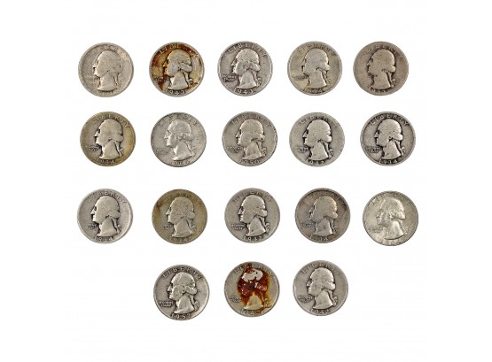 Lot Of 18 US Washington Quarters - 90% Silver - Years/Mints Include A 1932-D