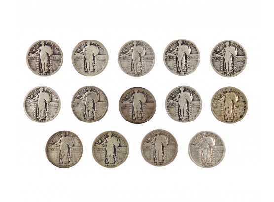 Lot Of 14 - US Standing Liberty Quarters - 90 Silver