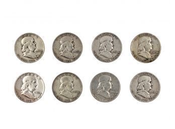 Lot Of 8 US Franklin Half Dollars - 90% Silver