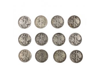 Lot Of 12 US Walking Liberty Half Dollars - 90% Silver