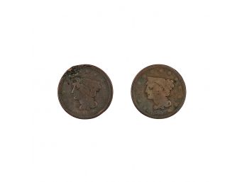 2 Different US Braided Hair Liberty Head Large Cents - 1840 & 1841