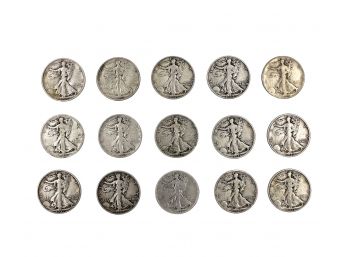 Lot Of 15 US Walking Liberty Half Dollars - 90% Silver