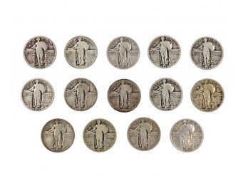 Lot Of 14 - US Standing Liberty Quarters - 90 Silver