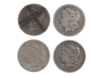 4 Morgan US Silver Dollars - 1883, 1879,  1879, 1891 (Lot #1)