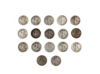 Lot Of 17 US Walking Liberty Half Dollars - 90% Silver