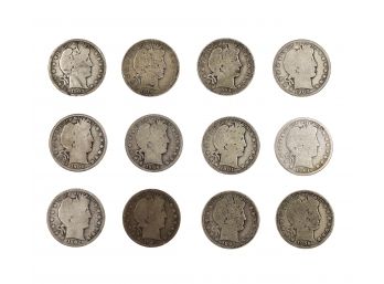 Lot Of 12 US Barber Half Dollars (1897-1907) - 90% Silver