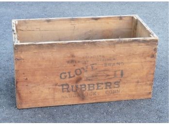 Antique Wooden Crate - Glove Brand Rubbers / Goodyear Glove Storm King Boots