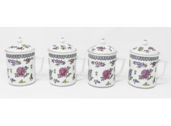 Set Of 4 Vintage China Jingdezhen Porcelain Covered Mugs