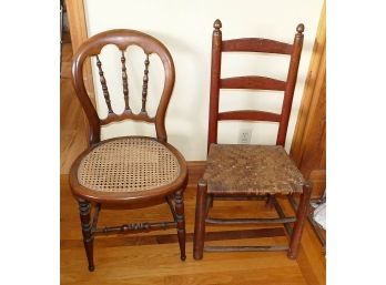 Antique Ladder Back Slipper  & Victorian Cane Balloon Back Chairs