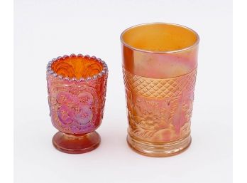 2 Different Marigold Carnival Glass Cups - Fenton