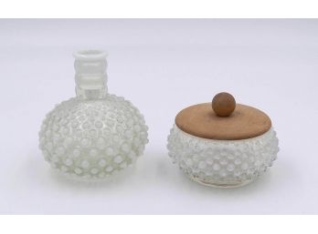 1930s-40s Fenton Hobnail Glass Puff Box And Cologne Bottle For Wrisley