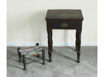 Antique Side Table And Foot Stool