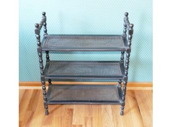 3-Tier Wood Stand With Cane Shelves