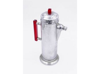 Art Deco Chrome Cocktail Shaker With Clear Red Bakelite