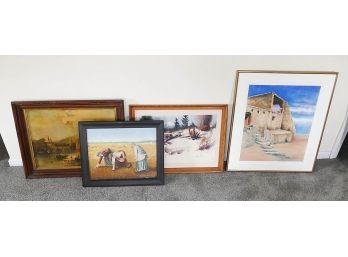 4 Original Paintings - Includes A 19th C. Franz Emil Krause Painting