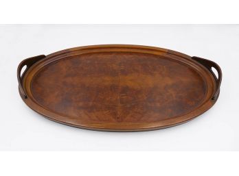 Vintage Matched Grain Wood Handled Oval Serving Tray