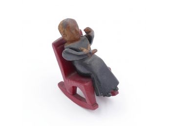 1870 Folk Art Carving Of A Woman On A Red Rocking Chair