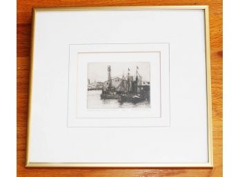 Leonard H. Mersky (1917-1994) Signed Etching 'Fishing Boats, Provincetown'