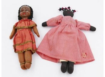2 Vintage Black Americana Rag And Composite Dolls