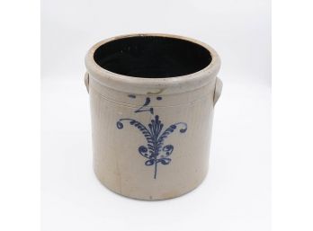 Late 19th C. Stoneware 4-Gallon Crock With Cobalt Floral Decoration