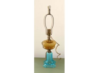 Electrified Victorian Hobnail And Press Glass Oil Lamp