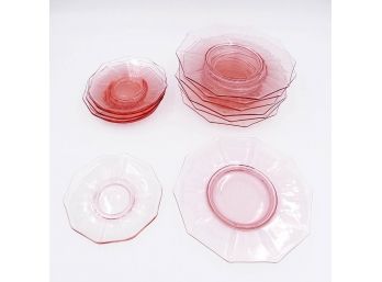 Vintage Cambridge Decagon Pressed Pink Depression Glass 8' & 5.5' Plates