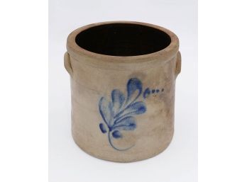Late 19th C. Stoneware Crock With Cobalt Floral Decoration