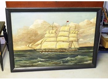 Antique Oil On Masonite Painting Of  1855 Packet Ship 'James Foster' Black Ball Passenger Lines