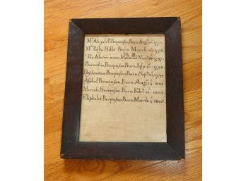 Brown Family Record In Script - Early 19th Century