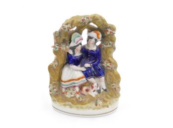 19th C. Staffordshire Figurine Couple With Dog