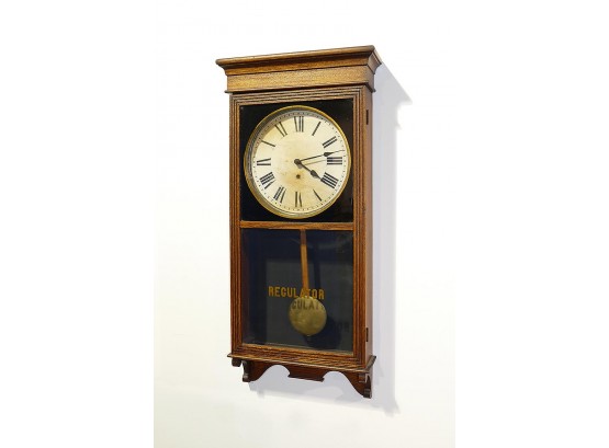 Antique Sessions Oak Regulator Wall Clock - In Working Condition