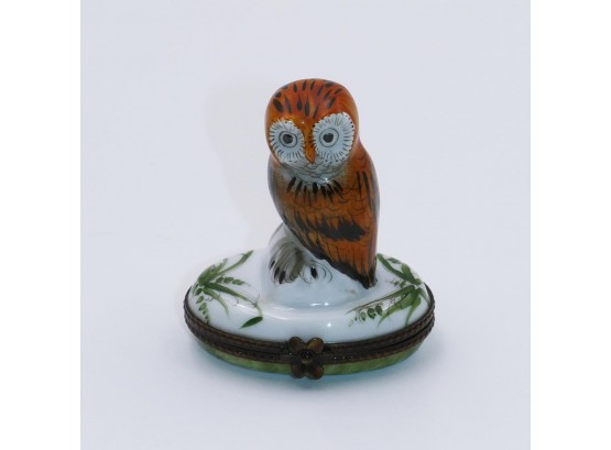Limoges France Owl Pill Trinket Box