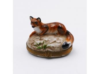 Large Tiffany & Co / Limoges France Porcelain Fox Pill Trinket Box