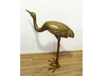 Large Vintage Cast Bronze Crane Sculpture