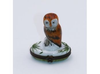 Limoges France Owl Pill Trinket Box