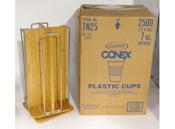 Cal-Mil Bamboo Coffee Lid And Cup Holder & Approx. 1500 7oz Plastic Cups
