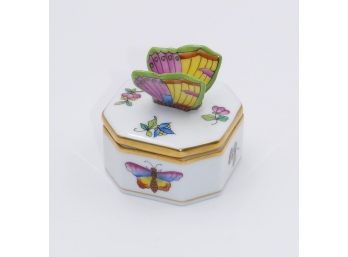 Herend Handpainted Butterfly Pill Trinket Box