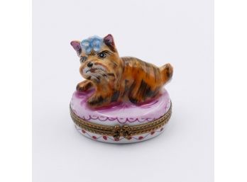 Limoges France Porcelain Yorkshire Yorkie Terrier Pill Trinket Box