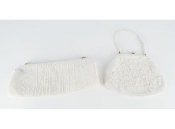 Vintage White Beaded Handbag And Clutch