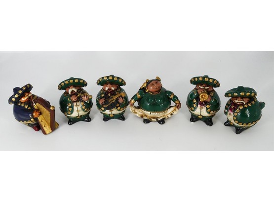 Mexican Folk Art Hand-Painted Pottery Mariachi Band Figurines