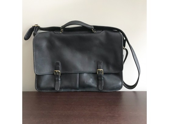 Coach Black Leather Messenger Laptop Bag