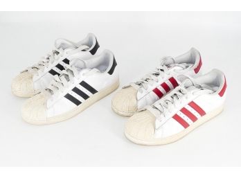 2 Pairs Of Adidas Leather Sneakers - Size Men's 10 US