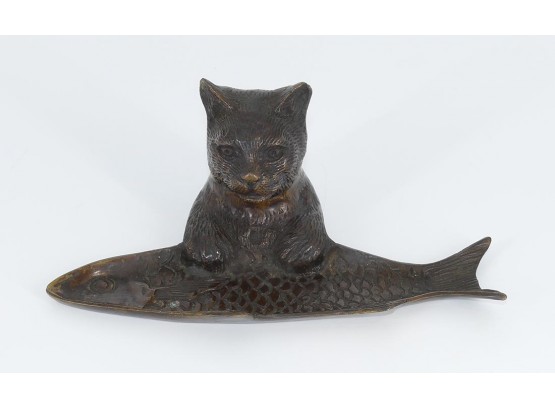 Bronze Cat & Fish Pen Tray, C. 1930