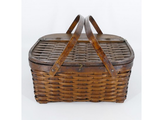 Vintage Splint Woven Picnic Basket