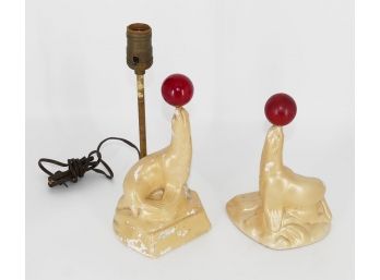 Vintage Carstairs White Seal Whiskey Chalkware Lamp & Display Figure