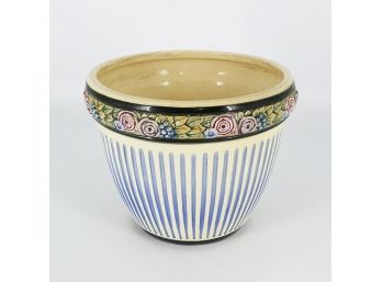 Vintage Floral And Ribbed Ceramic Planter