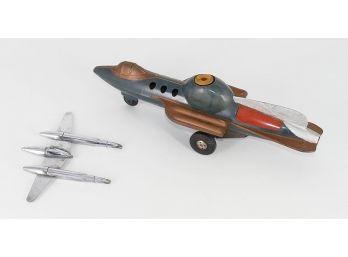 Vintage Toys - Marx Friction Space Ship & Metal WWII Airplane