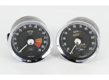 Vintage Jaeger (England) 100mm (4inch) Speedometer & Tachometer For MG Cars